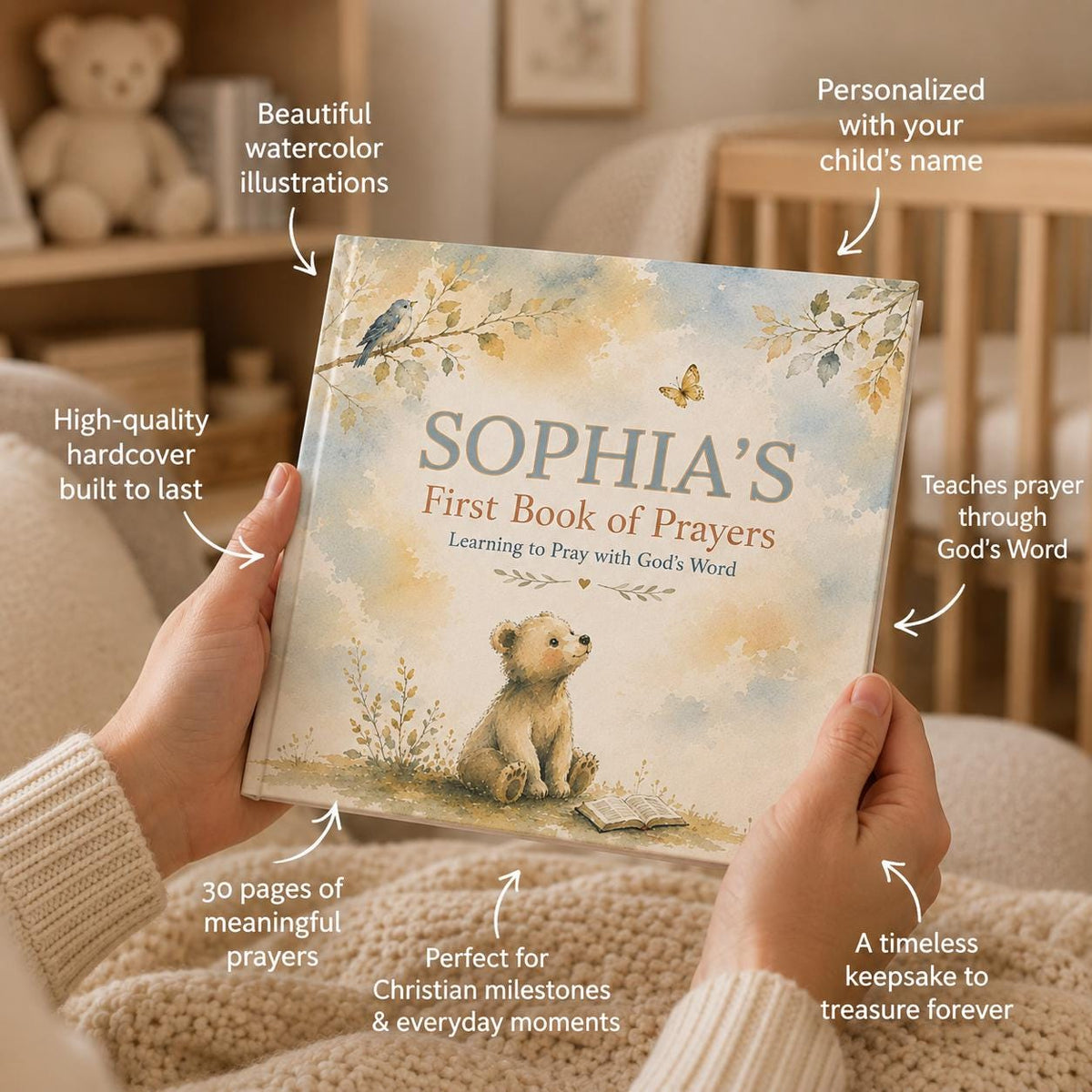 Personalized First Prayer Book for Kids | Scripture-Based Prayers | Custom Name Children's Hardcover | Baptism Christening Gift