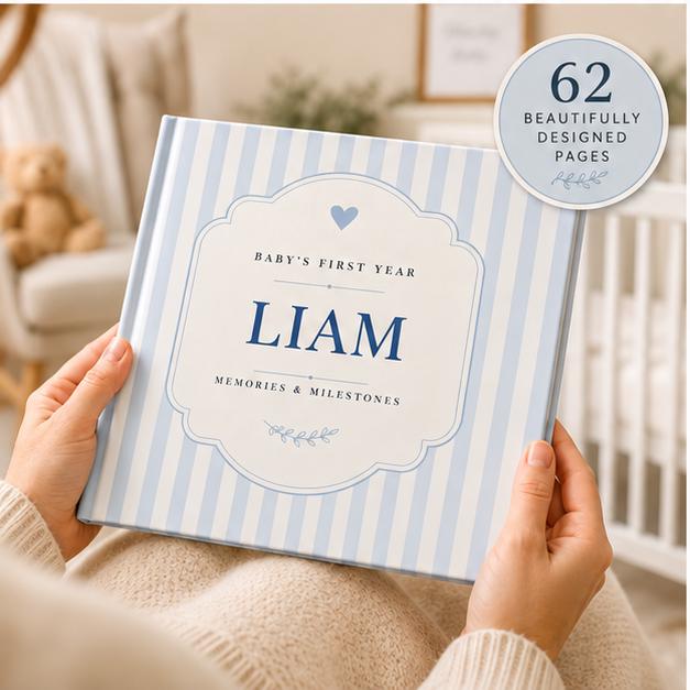 Personalized Baby Memory Book for First Year Milestones & Photos
