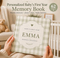 Baby Memory Book, Personalized Baby First Year Keepsake Book to Preserve First Year Photos Memories and Milestones Gingam Journal