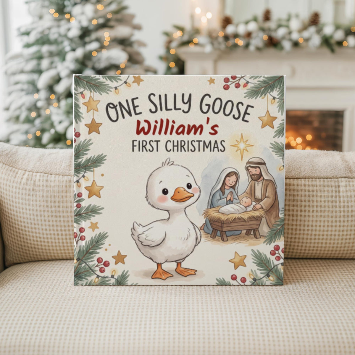 Personalized Baby's First Christmas Book | One Silly Goose Custom Name Storybook | Christian Christmas Gift