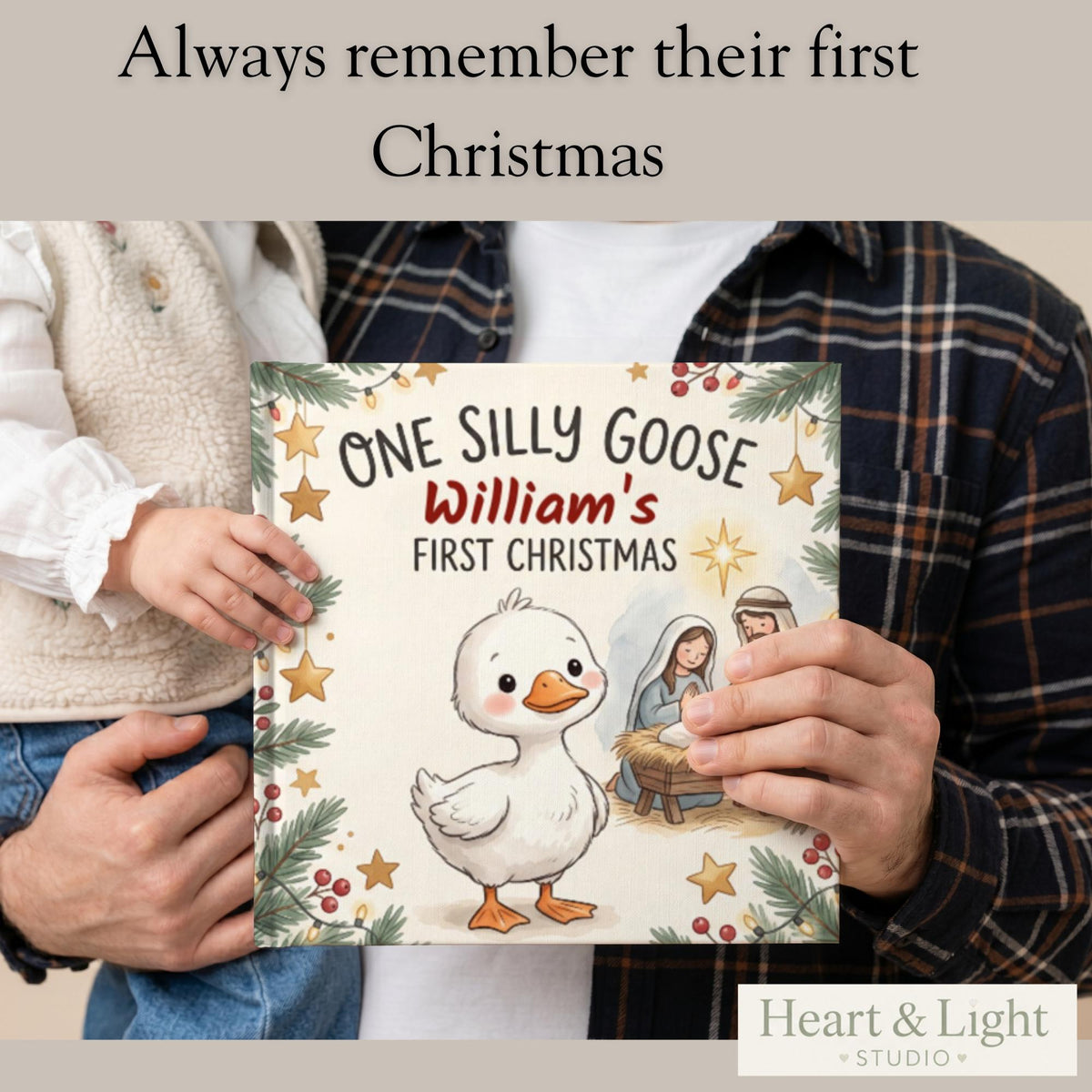 Personalized Baby's First Christmas Book | One Silly Goose Custom Name Storybook | Christian Christmas Gift