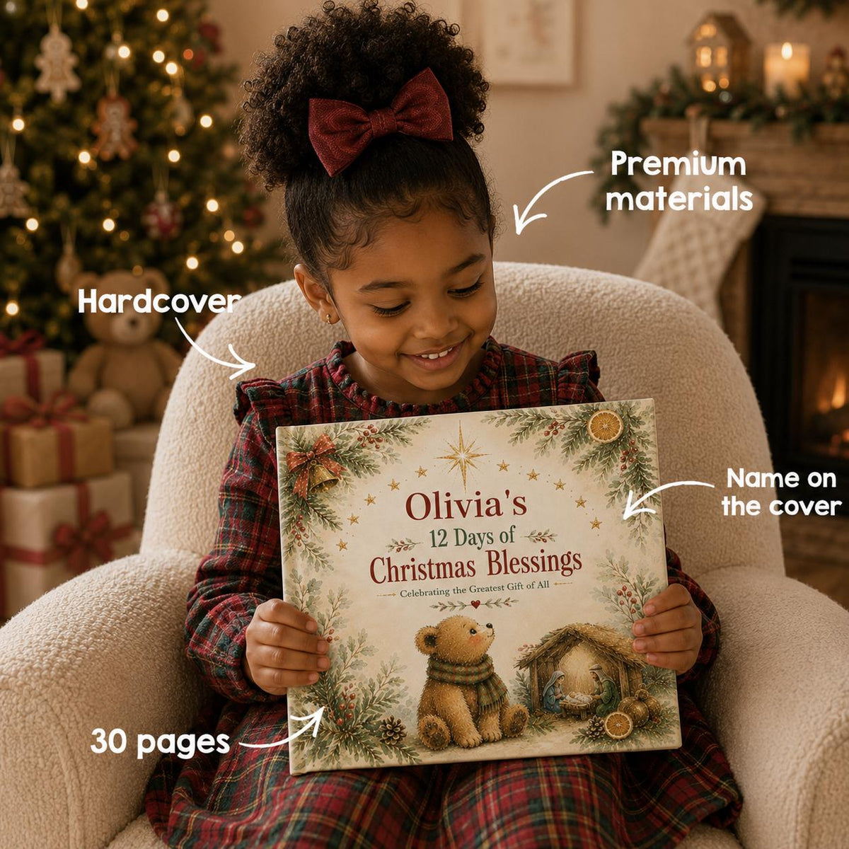 Personalized Christian Christmas Book for Kids | 12 Days of Christmas Blessings | Custom Name Storybook