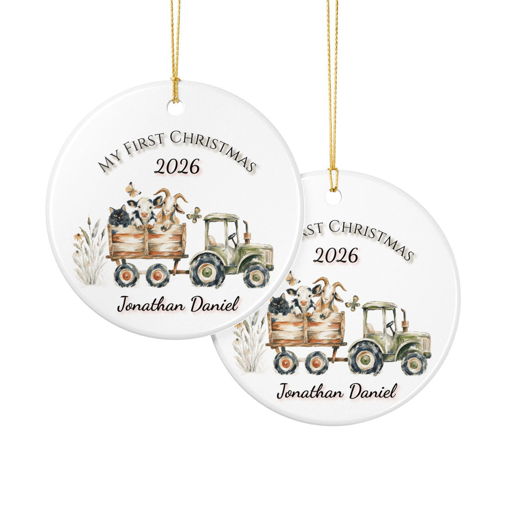 Personalized Baby's First Christmas Ornament, Farm Tractor Animals, Keepsake Gift (2026)