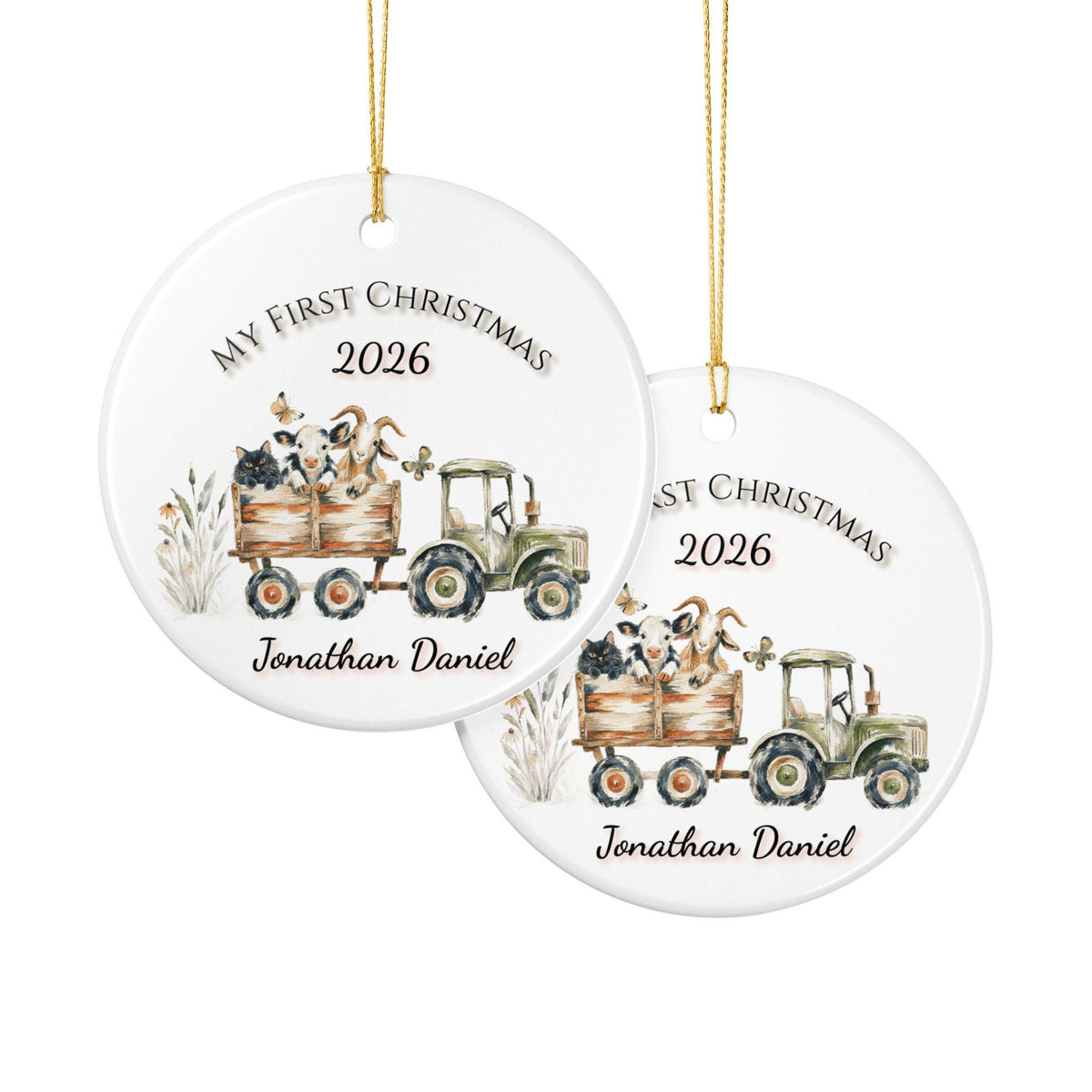 Personalized Baby's First Christmas Ornament, Farm Tractor Animals, Keepsake Gift (2026)
