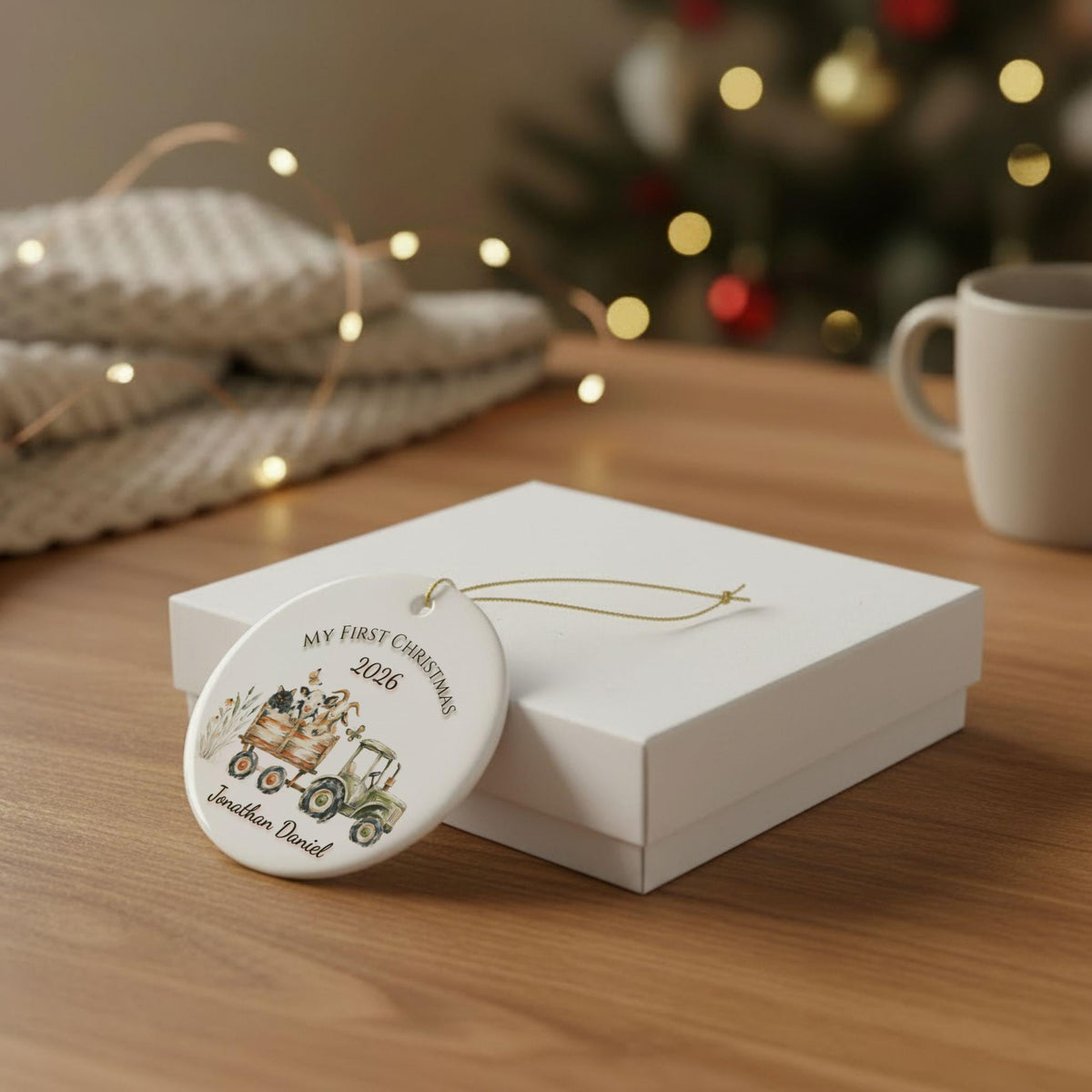 Personalized Baby's First Christmas Ornament, Farm Tractor Animals, Keepsake Gift (2026)