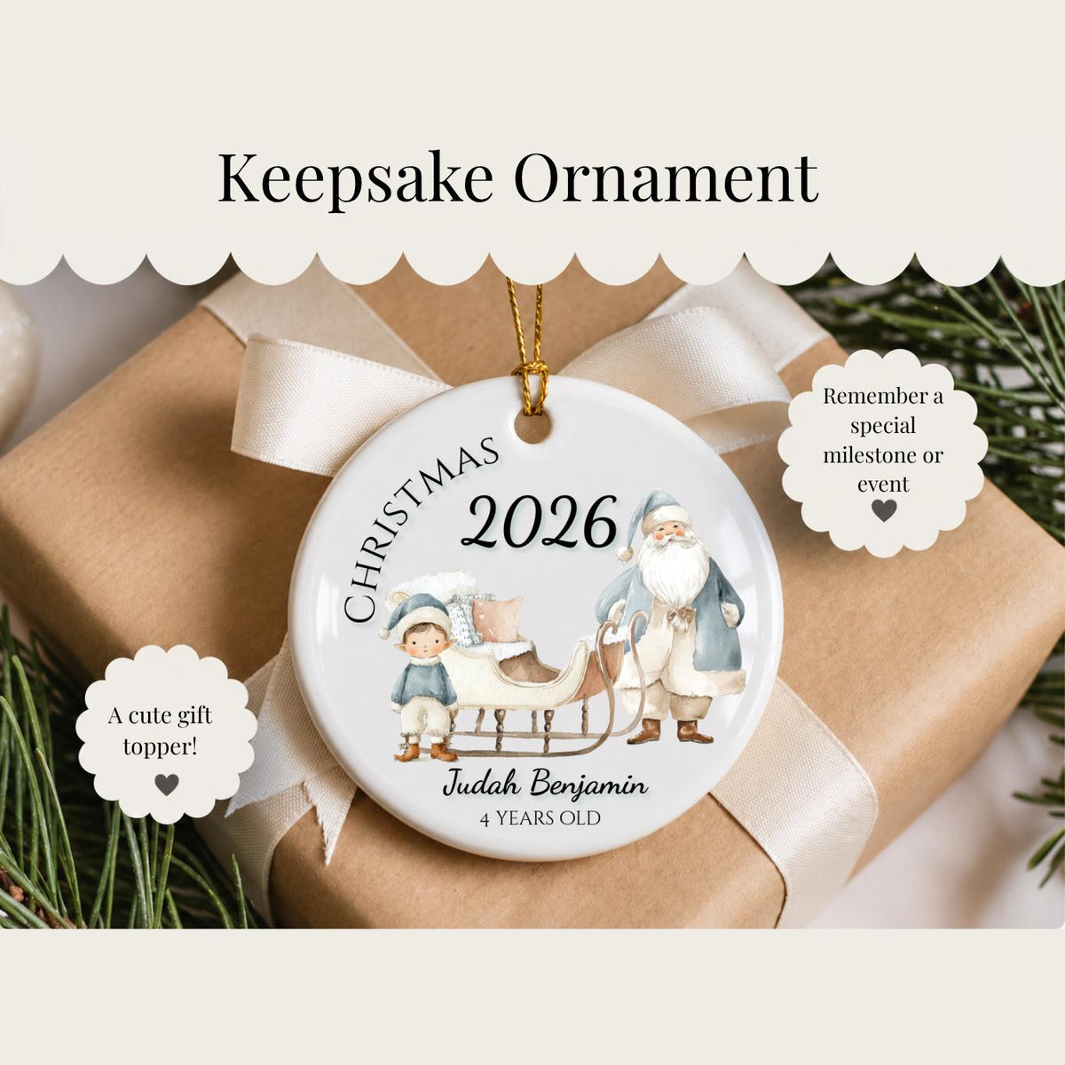 Personalized Boys Christmas Ornament, Custom Age Keepsake Stocking Stuffer, Grandson, Gift for Boy 2026
