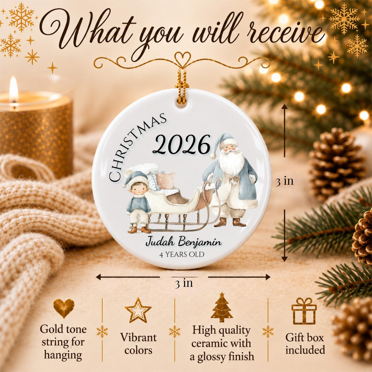 Personalized Boys Christmas Ornament, Custom Age Keepsake Stocking Stuffer, Grandson, Gift for Boy 2026