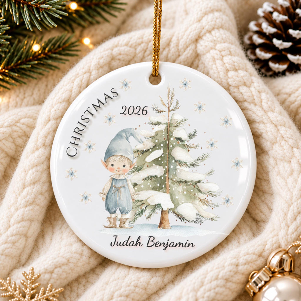 Personalized Christmas Elf Ornament 2026, Custom Name Keepsake for Grandson Granddaughter, Stocking Stuffer Gift for Boy or Girl