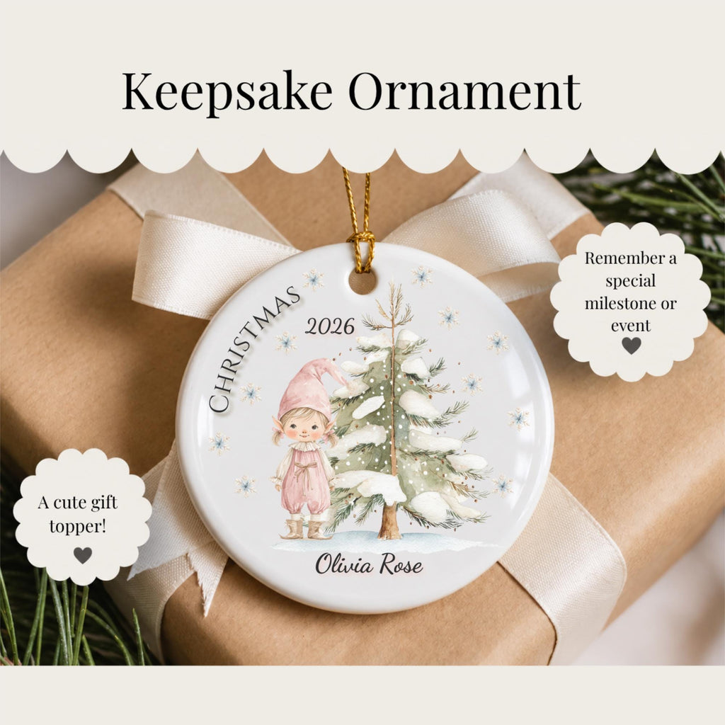 Personalized Christmas Elf Ornament 2026, Custom Name Keepsake for Grandson Granddaughter, Stocking Stuffer Gift for Boy or Girl
