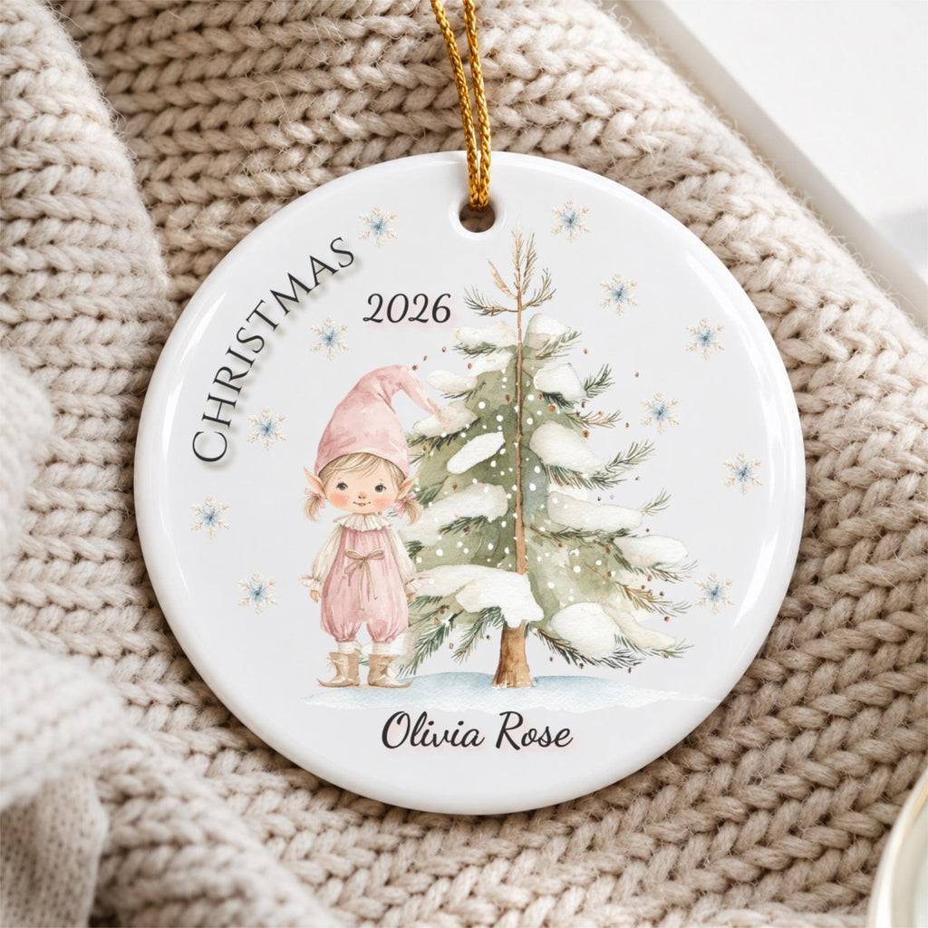 Personalized Christmas Elf Ornament 2026, Custom Name Keepsake for Grandson Granddaughter, Stocking Stuffer Gift for Boy or Girl