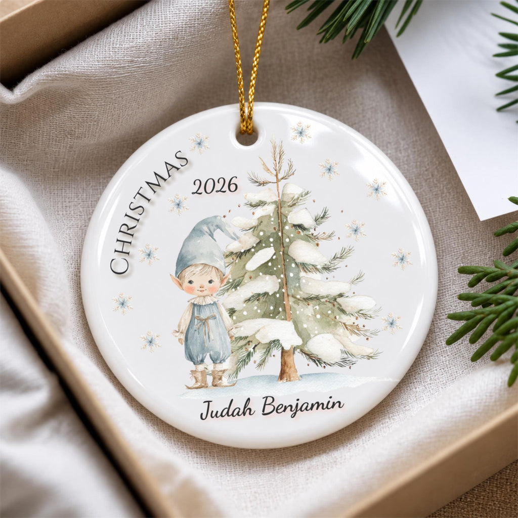 Personalized Christmas Elf Ornament 2026, Custom Name Keepsake for Grandson Granddaughter, Stocking Stuffer Gift for Boy or Girl