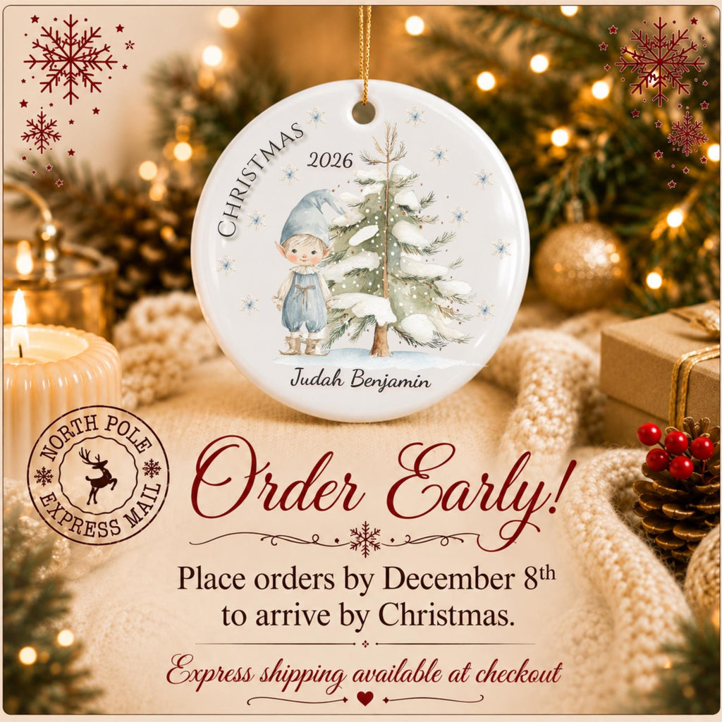 Personalized Christmas Elf Ornament 2026, Custom Name Keepsake for Grandson Granddaughter, Stocking Stuffer Gift for Boy or Girl