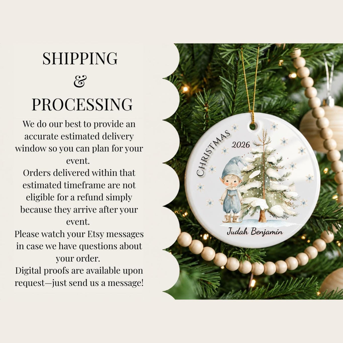 Personalized Christmas Elf Ornament 2026, Custom Name Keepsake for Grandson Granddaughter, Stocking Stuffer Gift for Boy or Girl