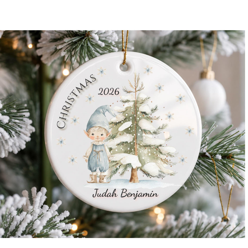 Personalized Christmas Elf Ornament 2026, Custom Name Keepsake for Grandson Granddaughter, Stocking Stuffer Gift for Boy or Girl