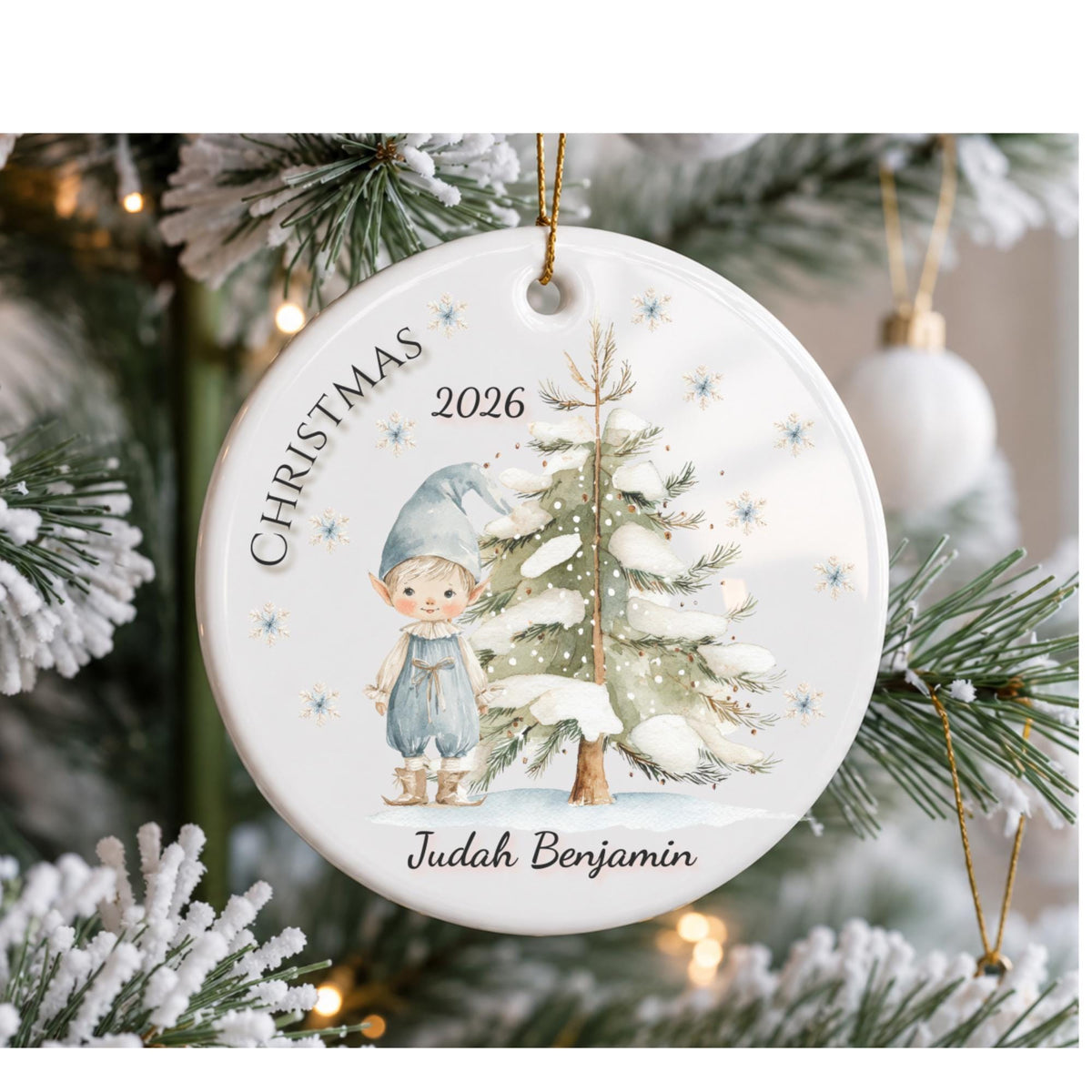 Personalized Christmas Elf Ornament 2026, Custom Name Keepsake for Grandson Granddaughter, Stocking Stuffer Gift for Boy or Girl