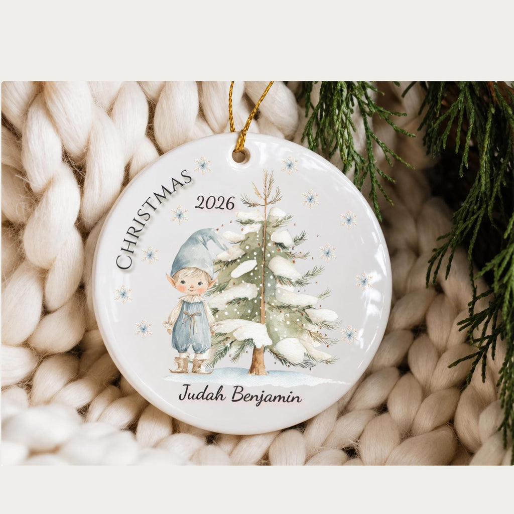 Personalized Christmas Elf Ornament 2026, Custom Name Keepsake for Grandson Granddaughter, Stocking Stuffer Gift for Boy or Girl