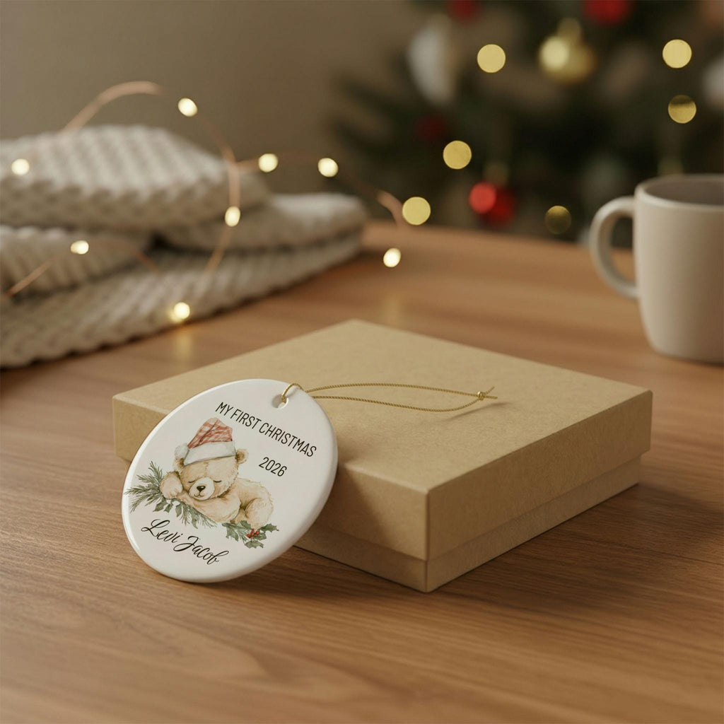 Baby's First Christmas Ornament 2026, Personalized Teddy Bear Keepsake, Custom Name Ceramic Ornament, New Baby Gift, Grandbaby Gift