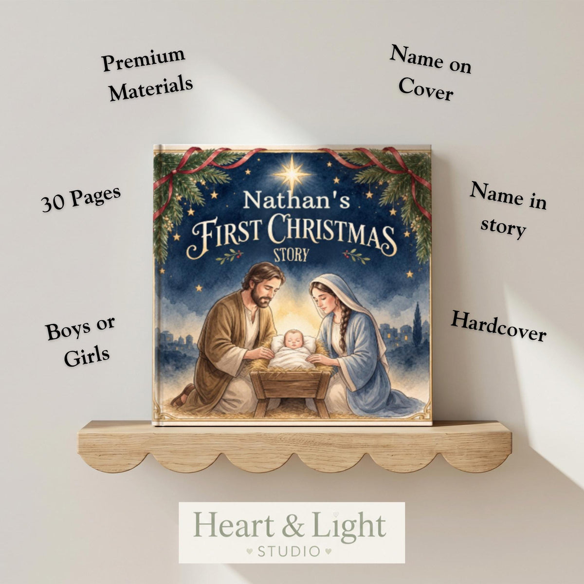 Personalized Baby's First Christmas Book, Christian Nativity Story with Child's Name