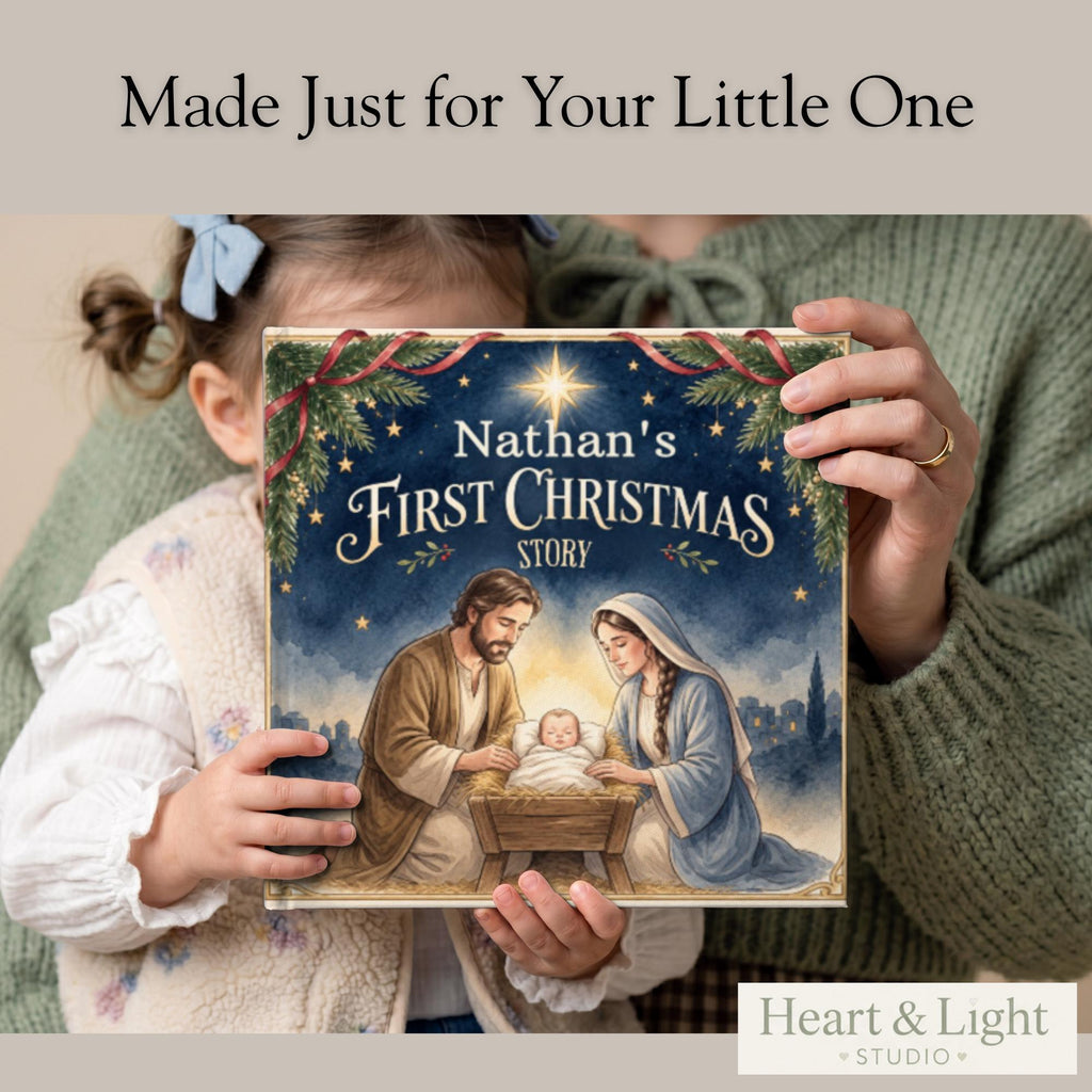 Personalized Baby's First Christmas Story Book, Christian Nativity Keepsake Gift, Jesus Birth Book for Toddler, Godchild Christmas Gift