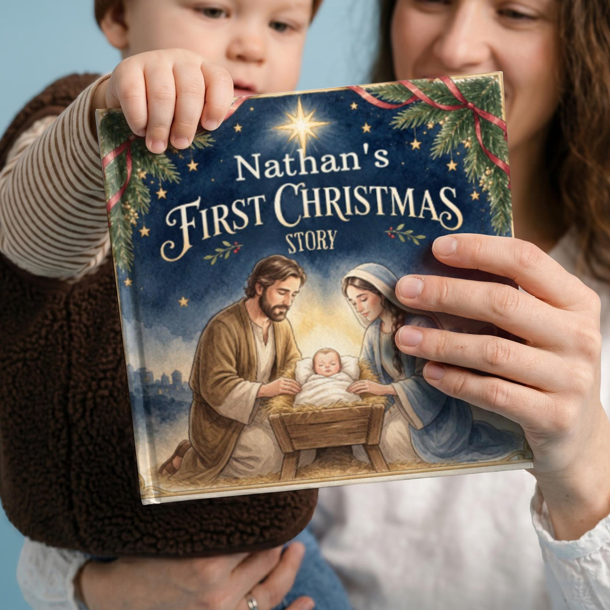 Personalized Baby's First Christmas Book, Christian Nativity Story with Child's Name