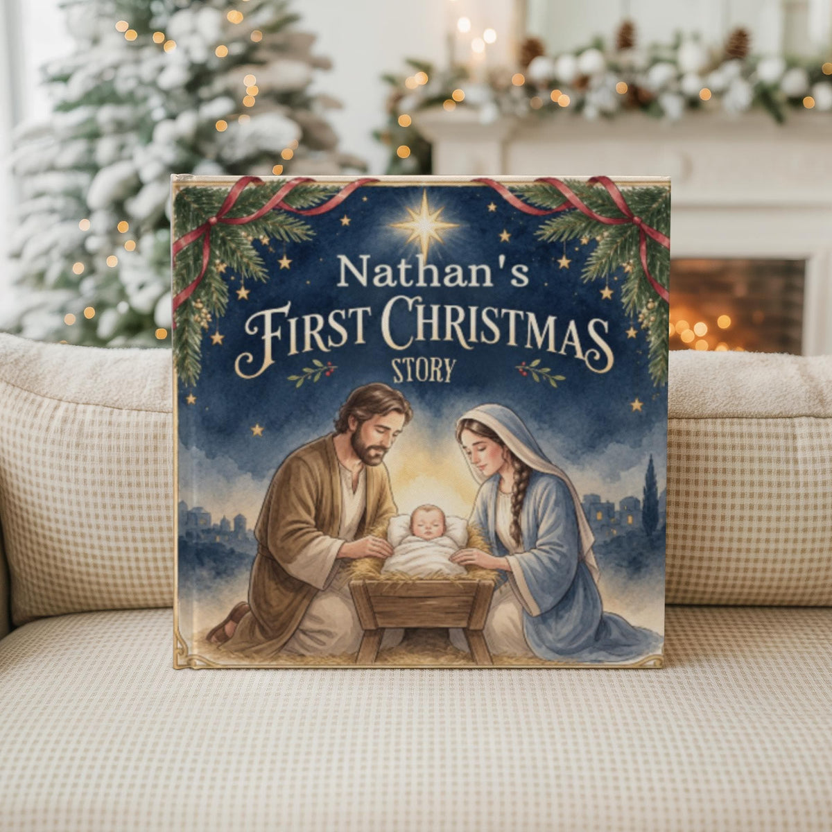 Personalized Baby's First Christmas Story Book, Christian Nativity Keepsake Gift, Jesus Birth Book for Toddler, Godchild Christmas Gift