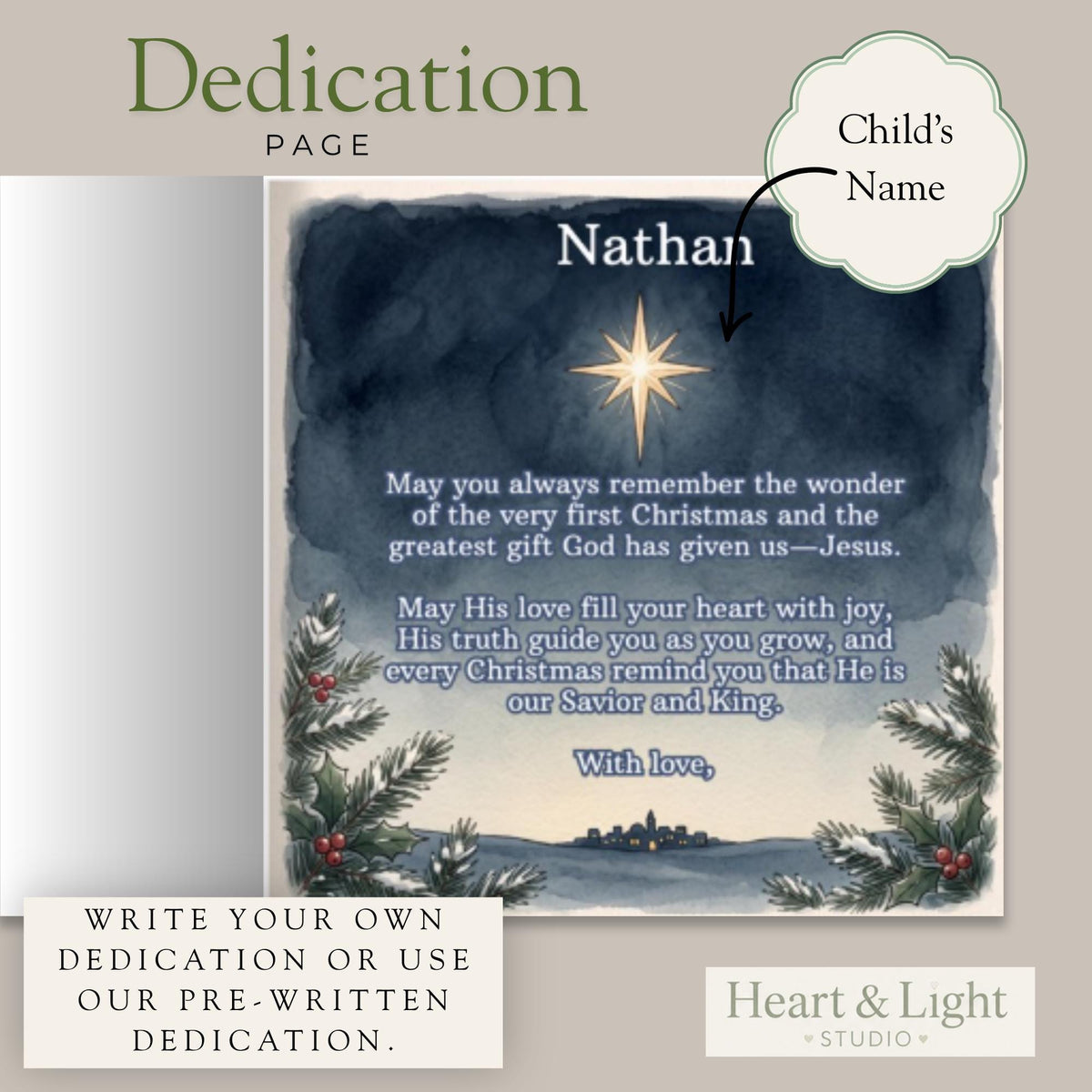 Personalized Baby's First Christmas Book, Christian Nativity Story with Child's Name