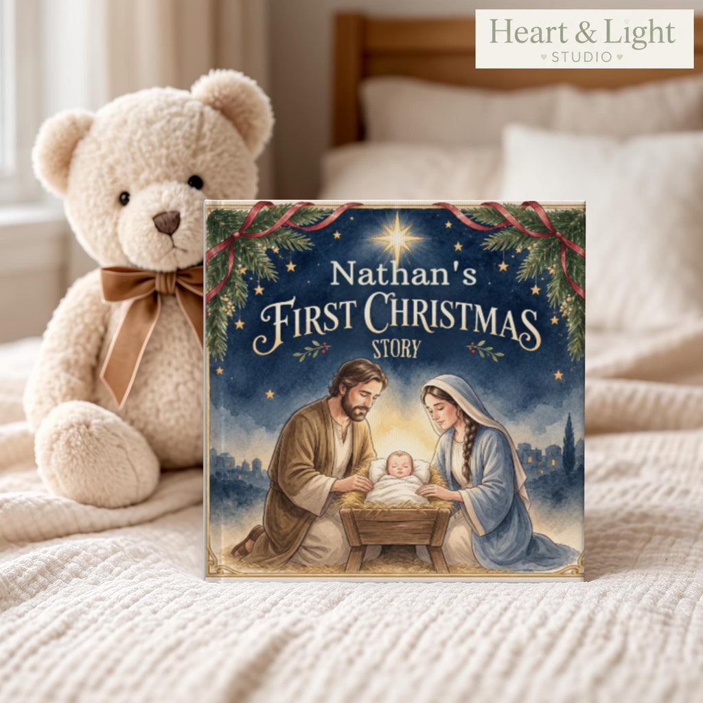 Personalized Baby's First Christmas Story Book, Christian Nativity Keepsake Gift, Jesus Birth Book for Toddler, Godchild Christmas Gift