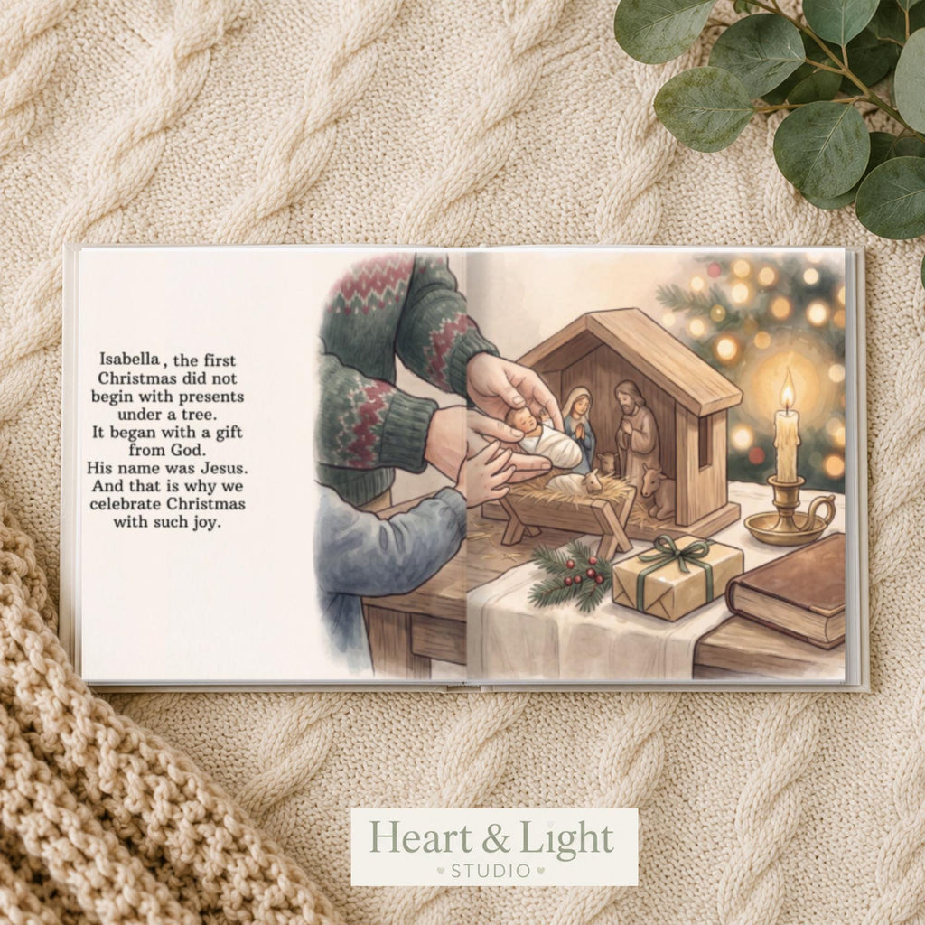 Personalized Baby's First Christmas Story Book, Christian Nativity Keepsake Gift, Jesus Birth Book for Toddler, Godchild Christmas Gift