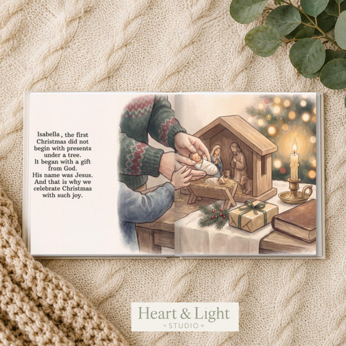 Personalized Baby's First Christmas Story Book, Christian Nativity Keepsake Gift, Jesus Birth Book for Toddler, Godchild Christmas Gift