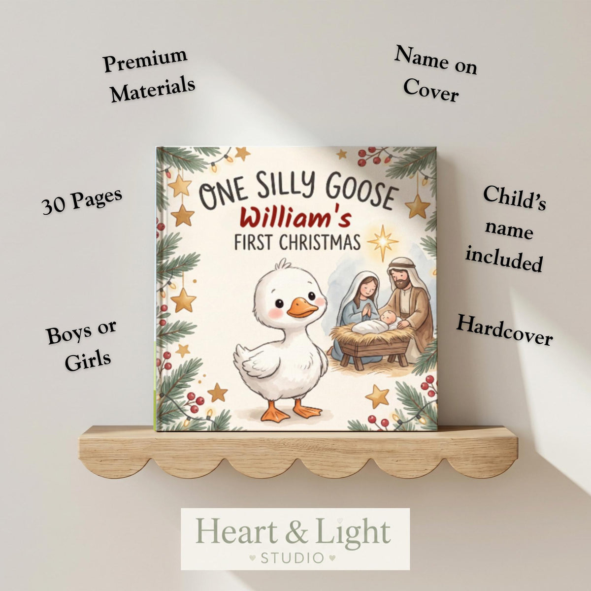 Personalized Baby's First Christmas Book | One Silly Goose Custom Name Storybook | Christian Christmas Gift