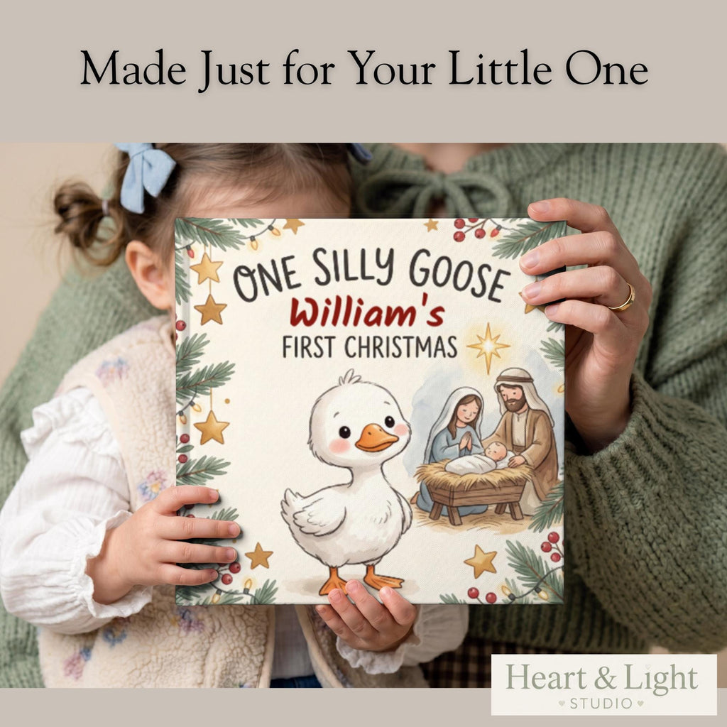 Personalized Baby's First Christmas Book | One Silly Goose Custom Name Storybook | Christian Christmas Gift