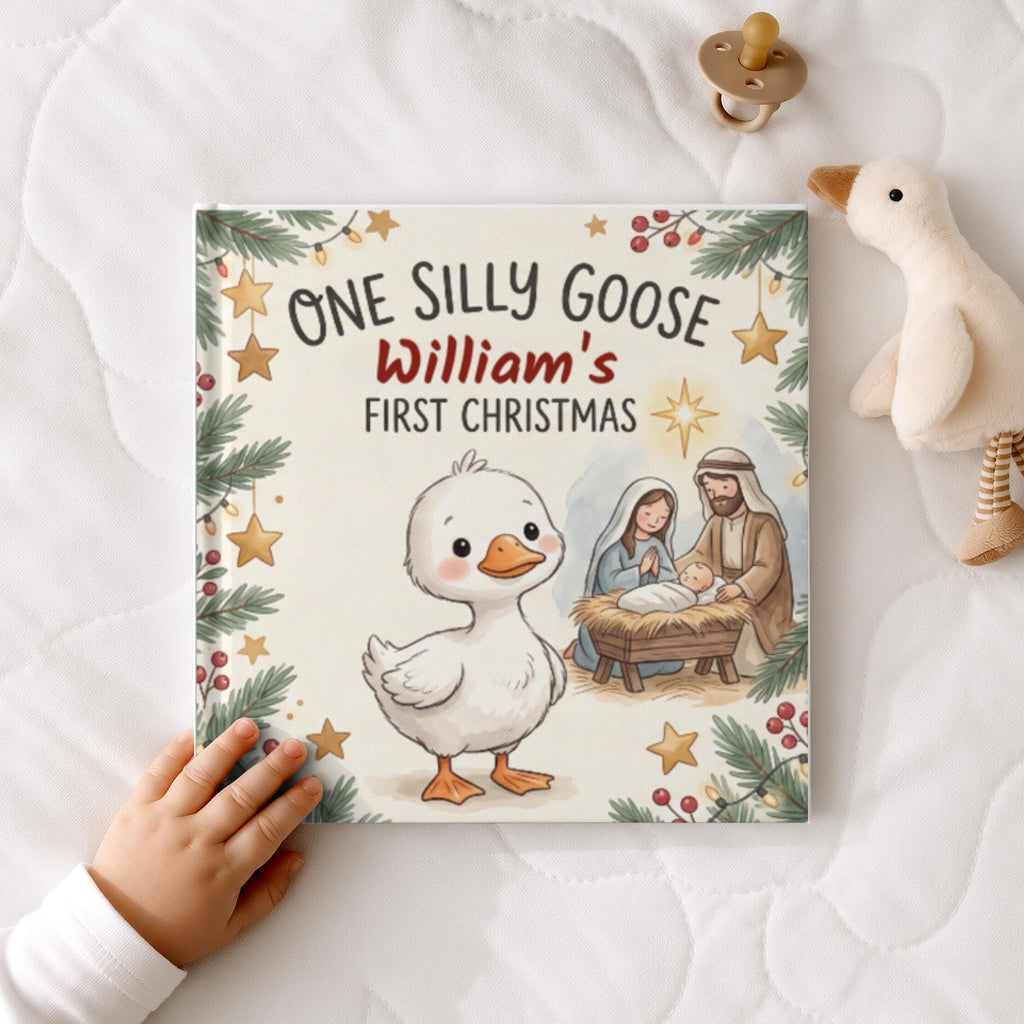Personalized Baby's First Christmas Book | One Silly Goose Custom Name Storybook | Christian Christmas Gift