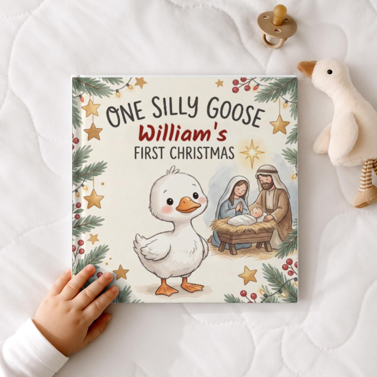 Personalized Baby's First Christmas Book | One Silly Goose Custom Name Storybook | Christian Christmas Gift