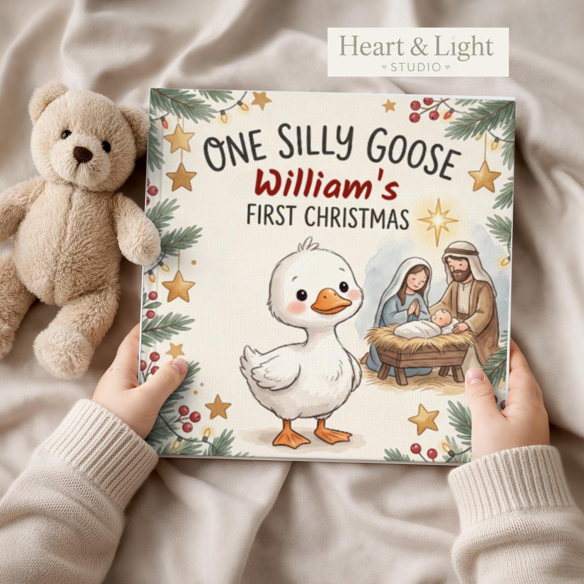 Personalized Baby's First Christmas Book | One Silly Goose Custom Name Storybook | Christian Christmas Gift