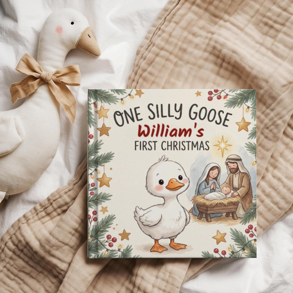 Personalized Baby's First Christmas Book | One Silly Goose Custom Name Storybook | Christian Christmas Gift