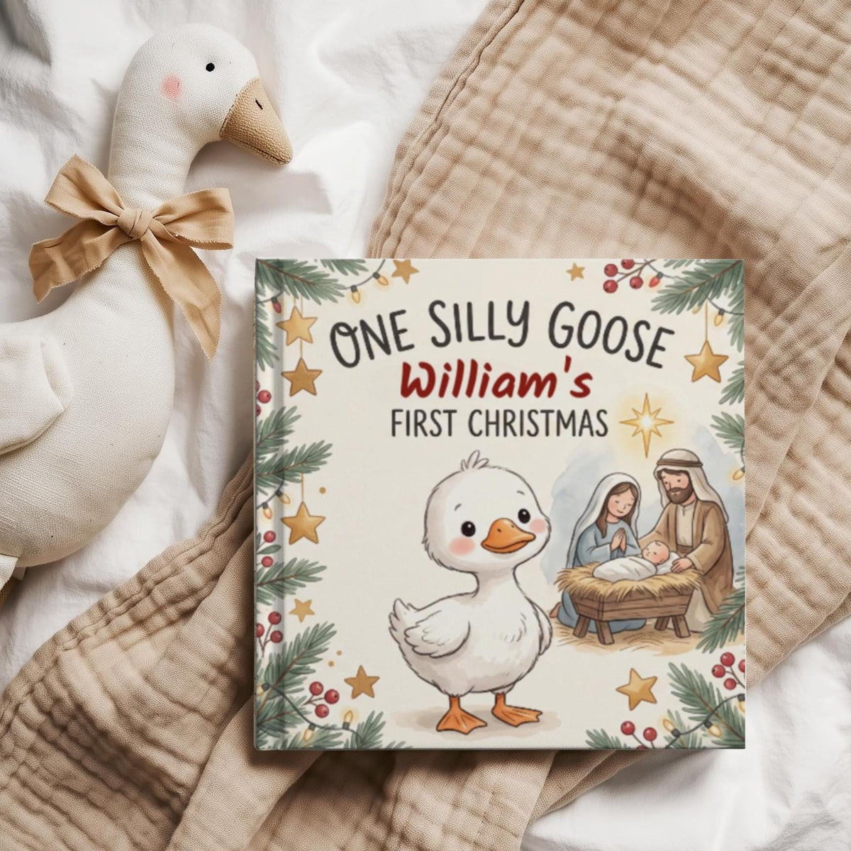 Personalized Baby's First Christmas Book | One Silly Goose Custom Name Storybook | Christian Christmas Gift