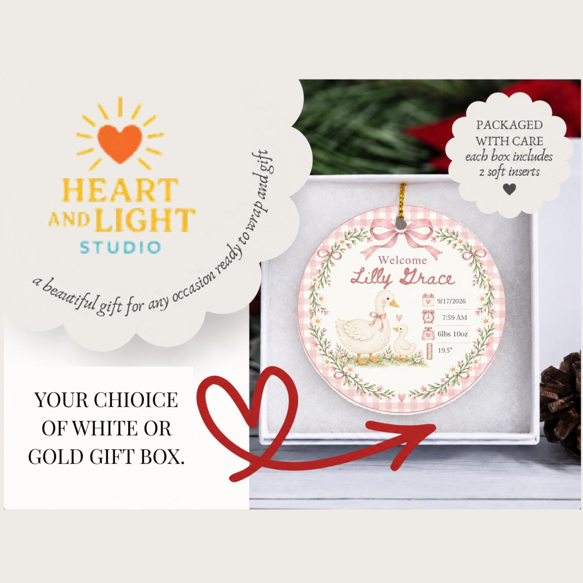 Personalized Birth Stats Ornament, Baby's First Christmas 2026 Keepsake, Silly Goose Nursery Newborn Gift, Welcome Baby Ornament