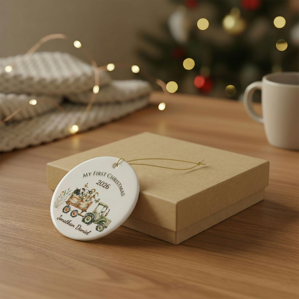 Personalized Baby's First Christmas Ornament, Farm Tractor Animals, Keepsake Gift (2026)