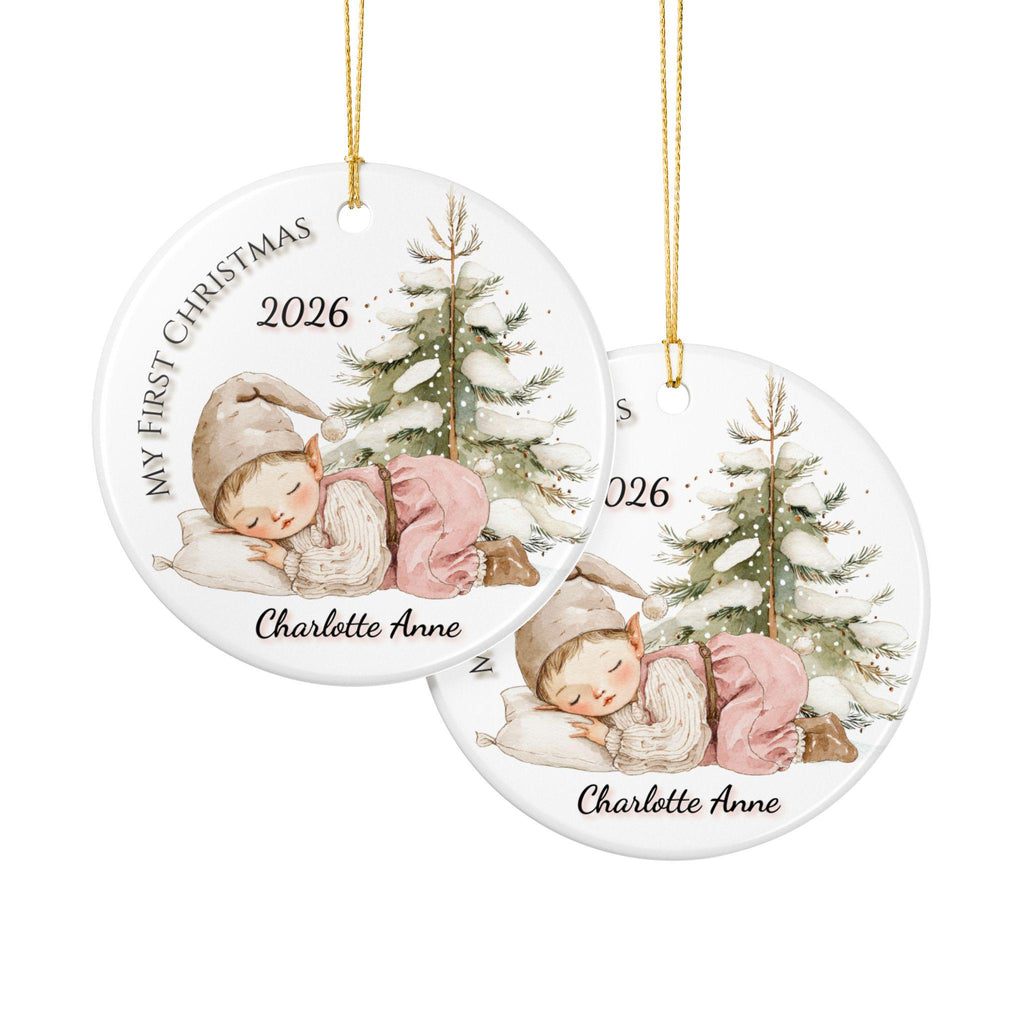 Baby's First Christmas Ornament 2026, Sleeping Baby Elf, Custom Name Ceramic Keepsake, Newborn Gift, New Baby Boy Girl, Baby Shower Gift