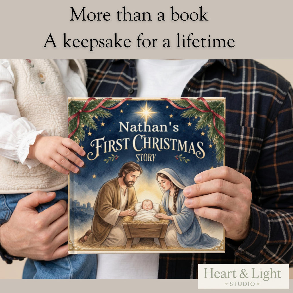 Personalized Baby's First Christmas Story Book, Christian Nativity Keepsake Gift, Jesus Birth Book for Toddler, Godchild Christmas Gift