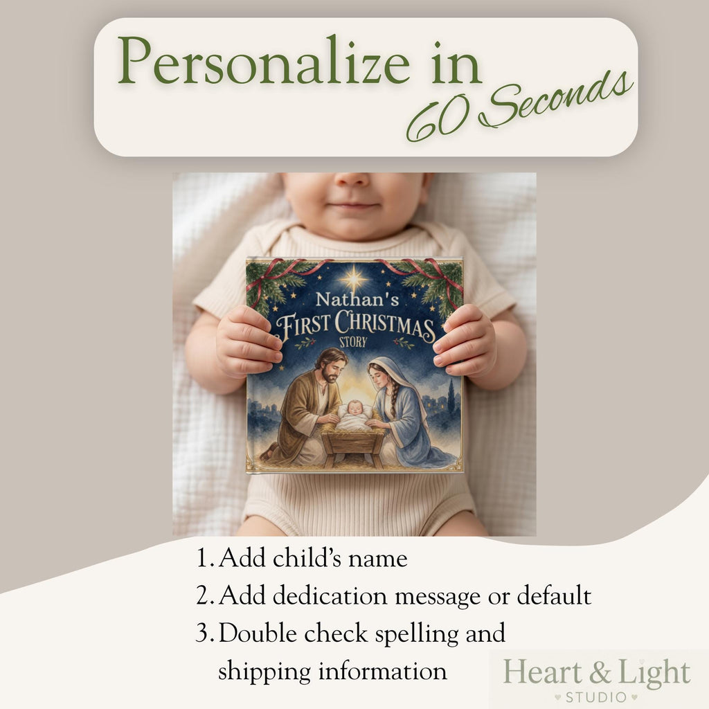 Personalized Baby's First Christmas Book, Christian Nativity Story with Child's Name