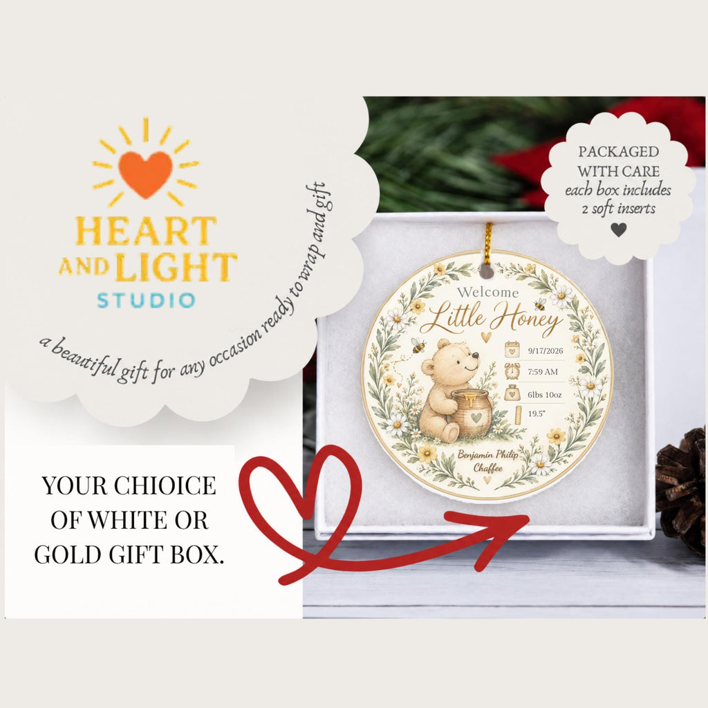Birth Stats Ornament, Personalized Welcome Little Honey Baby Keepsake, Birth Announcement Gift, New Baby Christmas Gift, Newborn Gift