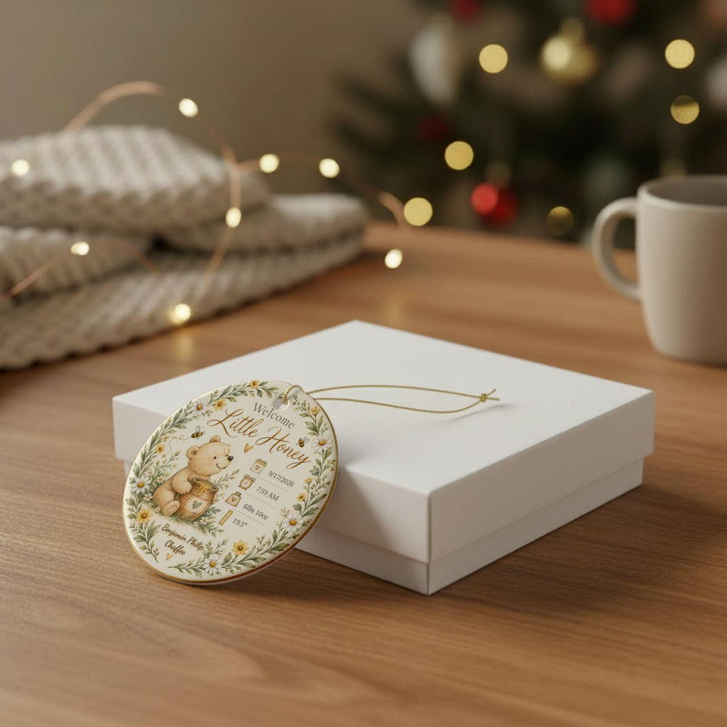Birth Stats Ornament, Personalized Welcome Little Honey Baby Keepsake, Birth Announcement Gift, New Baby Christmas Gift, Newborn Gift
