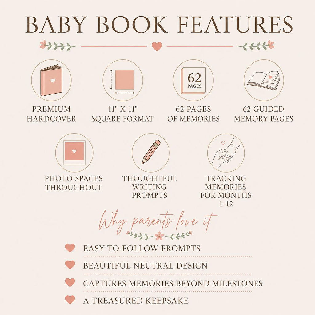 Personalized Baby Memory Book, First Year Milestone Journal, Baby Shower Gift for New Mom, Goose Baby Keepsake Album, Pink Blue Neutral