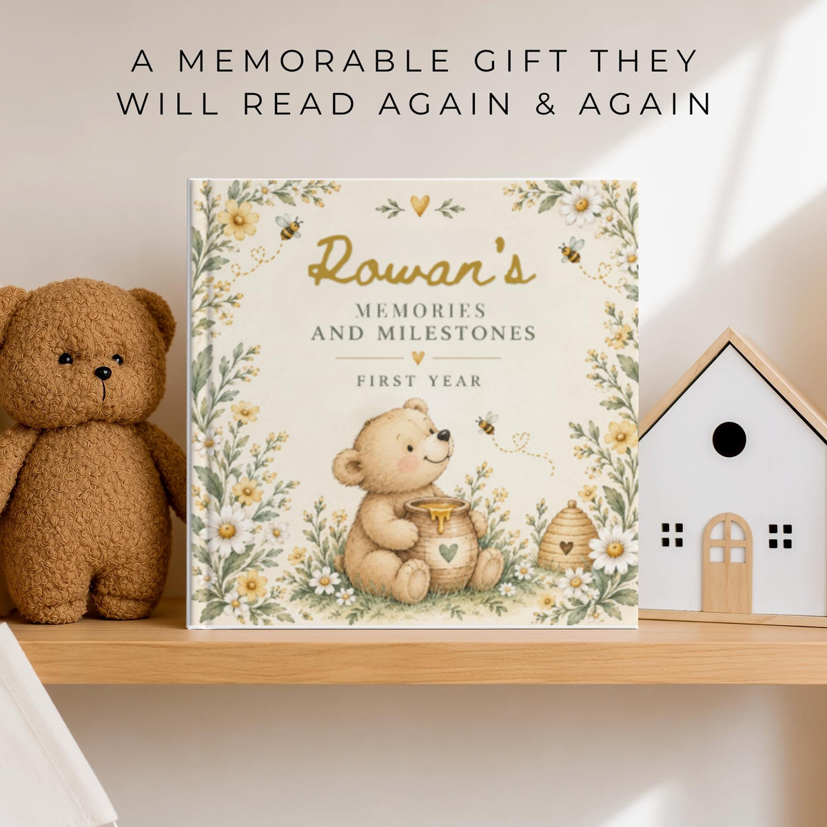 Baby Book First Year, Personalized Baby Memory Book, Honey Bear & Bee Milestone Journal, Newborn Keepsake, Baby Shower Gift
