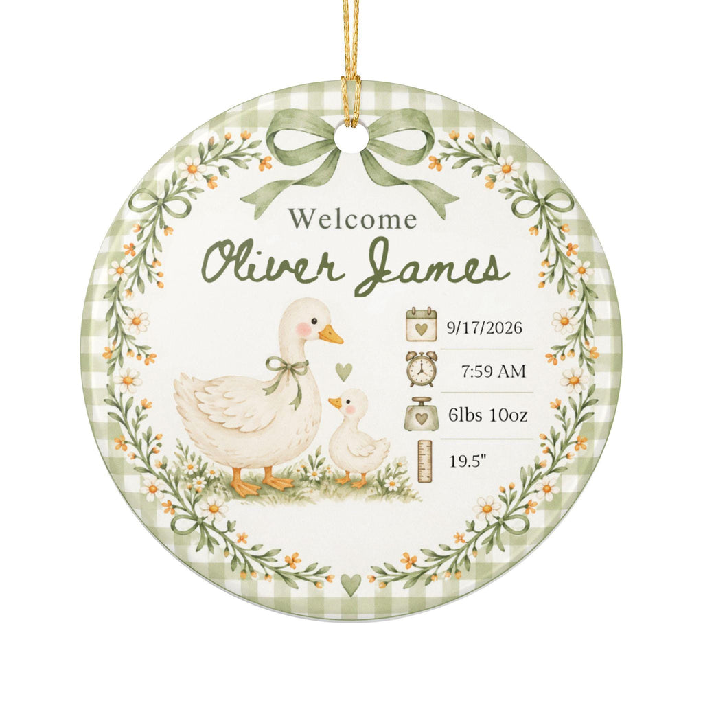Birth Stats Ornament, Personalized Baby First Christmas Keepsake, Sage Green Silly Goose, Newborn Gift, Birth Announcement, Nursery Decor