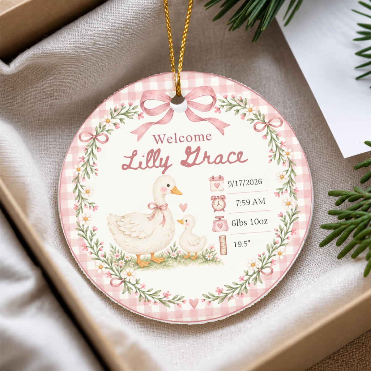 Birth Stats Ornament, Personalized Baby First Christmas Keepsake, Sage Green Silly Goose, Newborn Gift, Birth Announcement, Nursery Decor