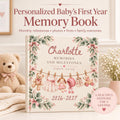 Personalized Baby Memory Book, Vintage Clothesline First Year Milestones, Baby Keepsake Journal, New Mom Gift, Pink or Blue Shower Gift