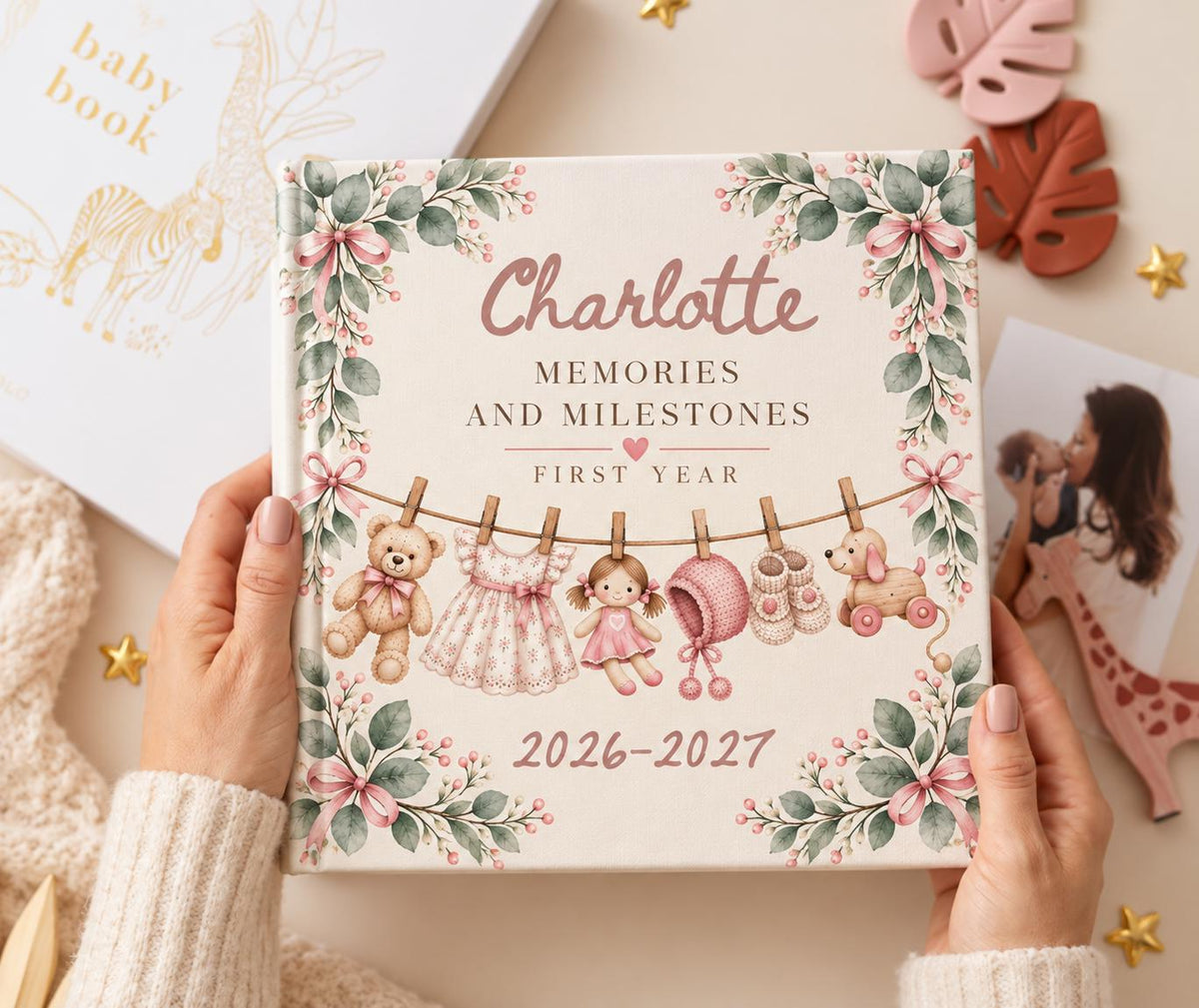 Personalized Baby Memory Book, First Year Milestone Journal, Newborn Keepsake, Baby Shower Gift for New Mom, Boy or Girl, 30 or 62 Pages