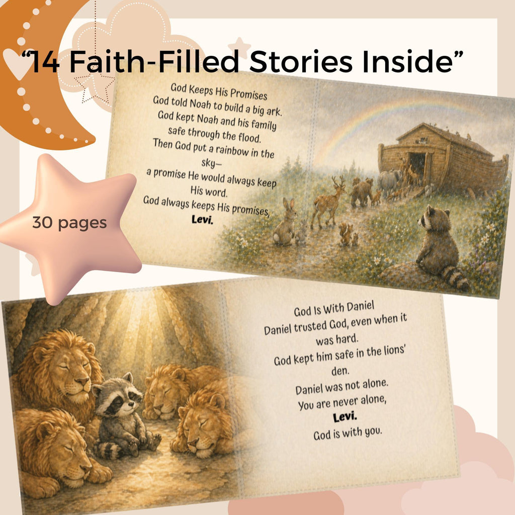 Faith Storybook Custom Name Personalized Baby Bible Christian Children Book First Scripture Stories Baptism Keepsake Gift Christening Present Toddler Bedtime Reading Nursery Prayer Tales Godchild Dedication Present Gentle Religious Stories